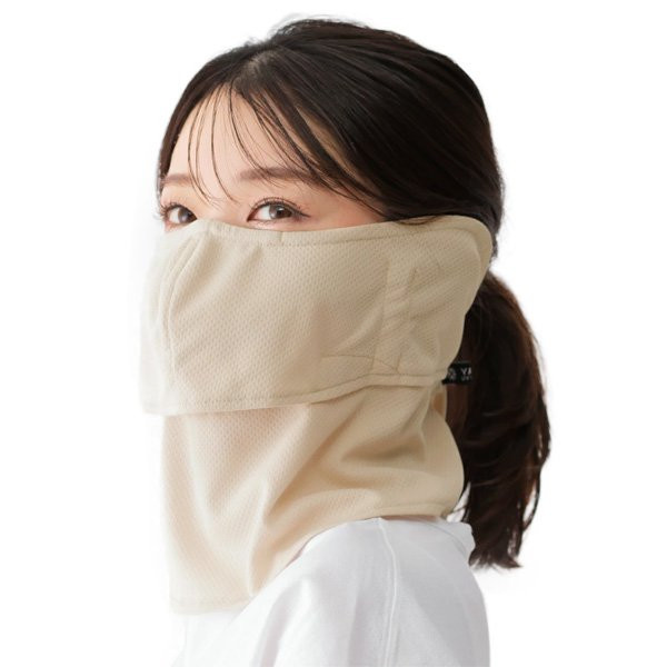 丸福繊維 日焼け防止 UVカットマスク ヤケーヌ 爽クール 耳カバー付 ベージュ 427